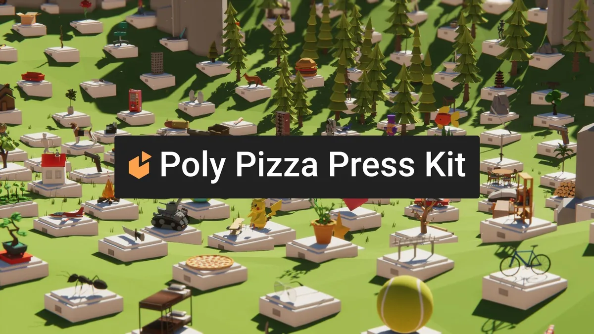 CC0 low-poly model catalog preview with search filter and model grid.